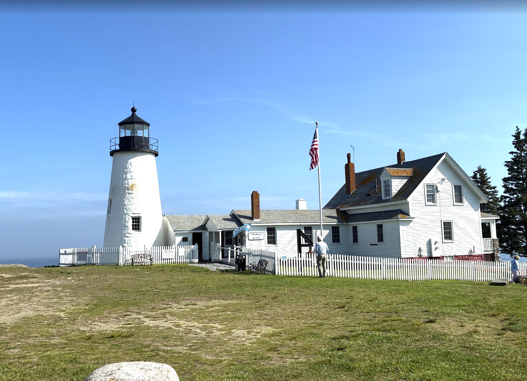 Pemaquid Point Lighthouse under a clear blue sky